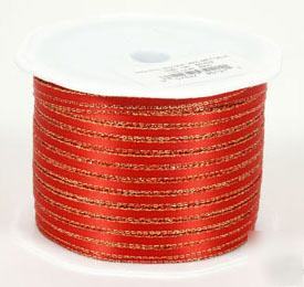1/8 in 50 yd red double face satin ribbon w/ gold edge