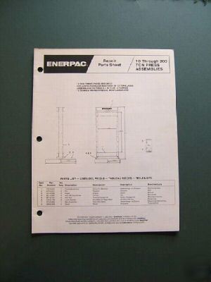 Enerpac 10-200 ton press repair parts list booklet