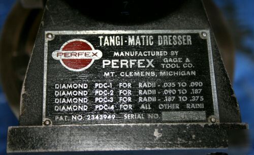 Perfex tangi-matic radius dresser wheel dresser