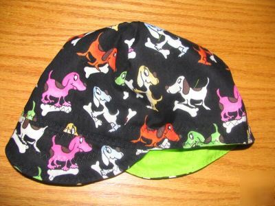 Welding cap size 7 3/8 or 23 inches colorful doggies
