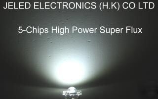 50PCS 5MM 5-chips white superflux led 100MA 45KMCD f/s