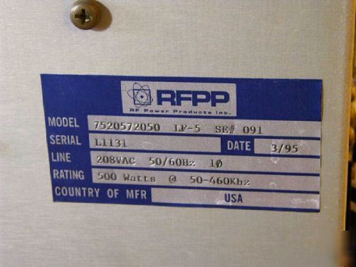 Rfpp advanced energy lf-5 & astec rf match network 500W