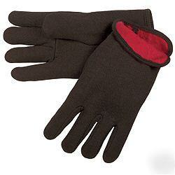 48PRS red fleece lined heavy brown jersey work gloves 