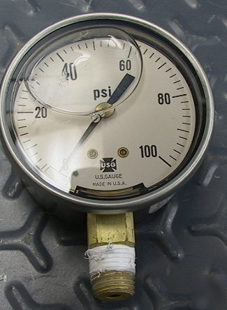 Liquid filled pressure gage 100 psi.