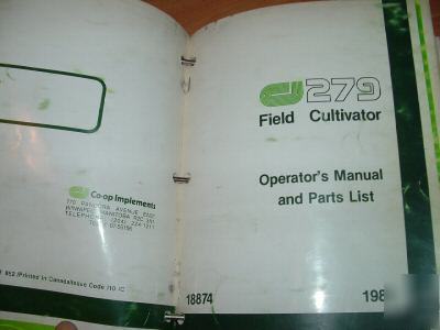Co-op implements cultivator operators manual parts list