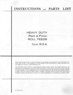 Niagara heavy duty rack & pinion roll feed manual