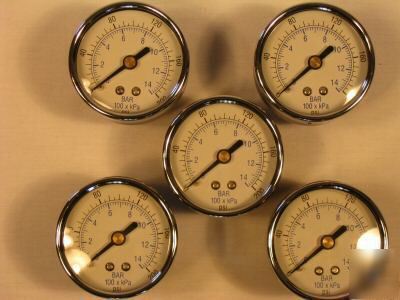 New 5 pack air pressure gauges 0-200 back mnt 1/4