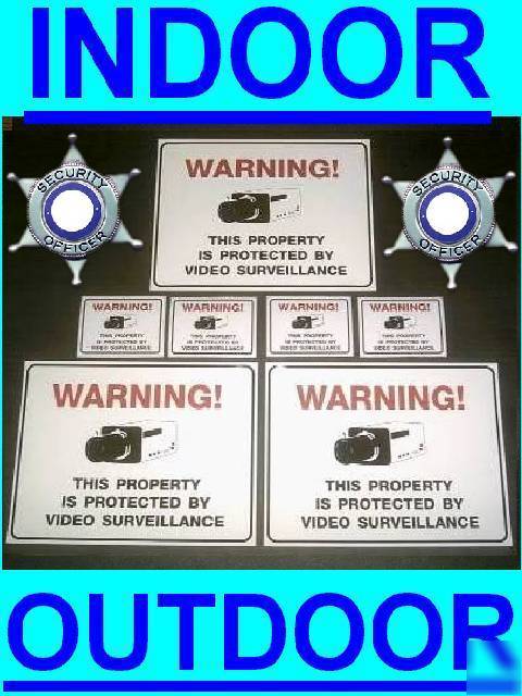 Lot of security cameras color warning sign+adt'l decals