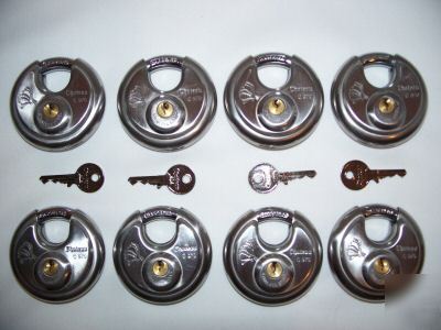 New set of 8 stainless steel disk locks. keyed alike