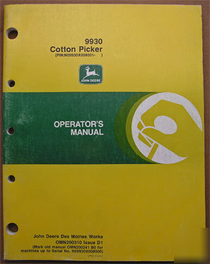 Operators manual for john deere john deere 9930 cotton 