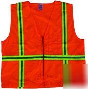 Traffix orange surveyors vest pockets reflective stripe