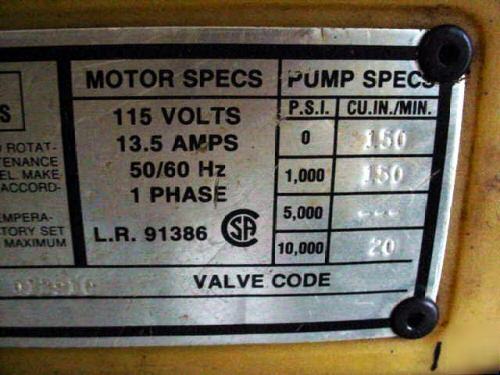 Enerpac hydraulic pump 10,000 psi, 115 v,2 speed motor