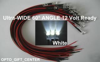 New 10PCS 12V wired 5MM white led wide viewing f/ship