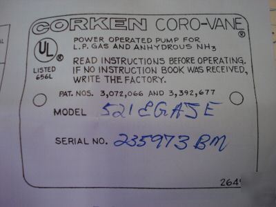 New corken 521 coro-vane stationary. sliding vane pump, 