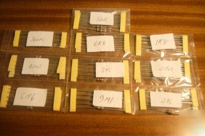 Carbonfilm resistors 100 pcs X10 differant values 