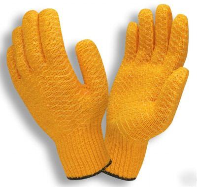 Orange criss-cross honeycomb string knit gloves