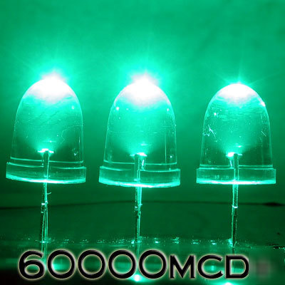 Green led set of 500 super bright 10MM 60000MCD+ f/r