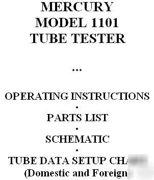 Setup data + manual - mercury 1101 tube tester checker