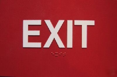 Ada exit sign braille red with white letters 9