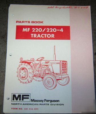 Massey ferguson mf 220 220-4 tractor parts catalog book