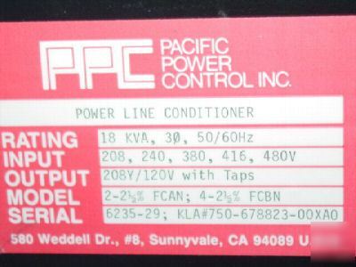 Pacific power control 18KVA power line conditioner