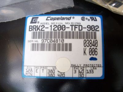 Copeland r-22 compressor BRK2-1200-tfd-902, 12HP, 