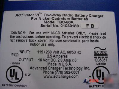 Activator vi two-way radio battery charger tbc-60A