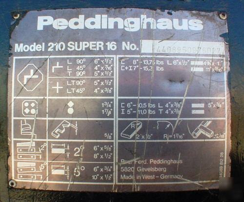 Used peddinghaus model 210 super 16 ironworker 88 ton
