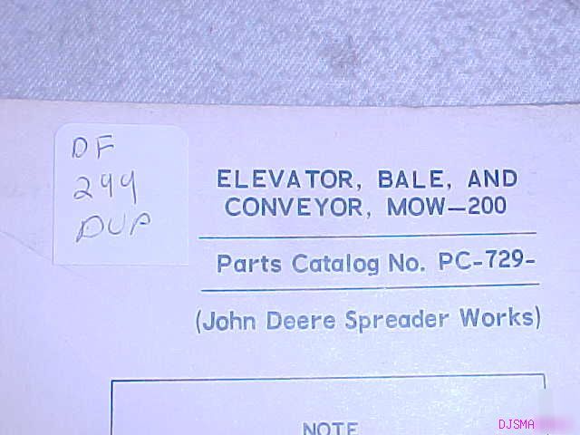 John deere 200 bale conveyor mow elevator parts catalog