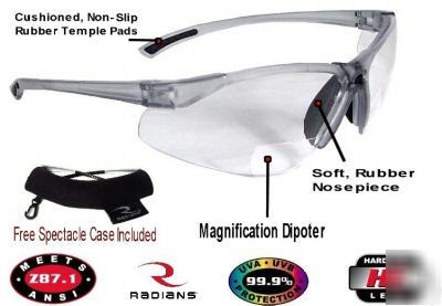 Radians C2 clear bifocal 3.0 lens safety glasses w/case