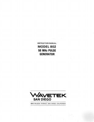 Wavetek model 802 operation & service manual