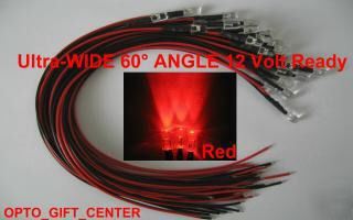 New 100PCS 12V wired 5MM red led wide viewing f/ship