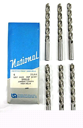 23/64 high helix jobber length drills straight shank 6