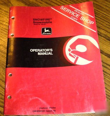 John deere snowfire snowmobile operator's manual book