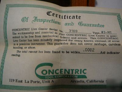 New concentric 3MT spring loaded live center brand 