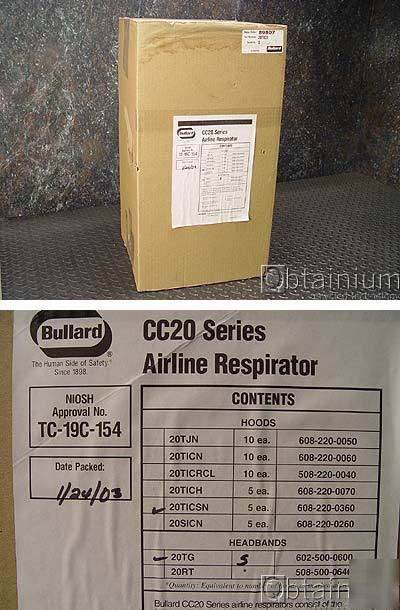 New 5 ea bullard CC20 series papr hood w/ headbands 
