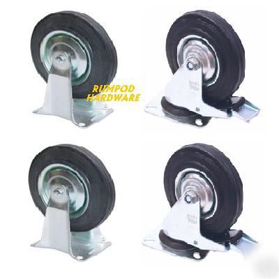 100MM castor set 2 fixed + 2 braked swivel rubber wheel