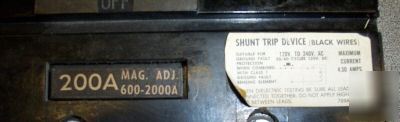 Ge TB43F tri-break 3P 200A 600V circuit breaker w/shunt
