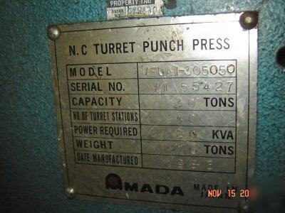 Amada vella ii turret punch model 30-50-50 