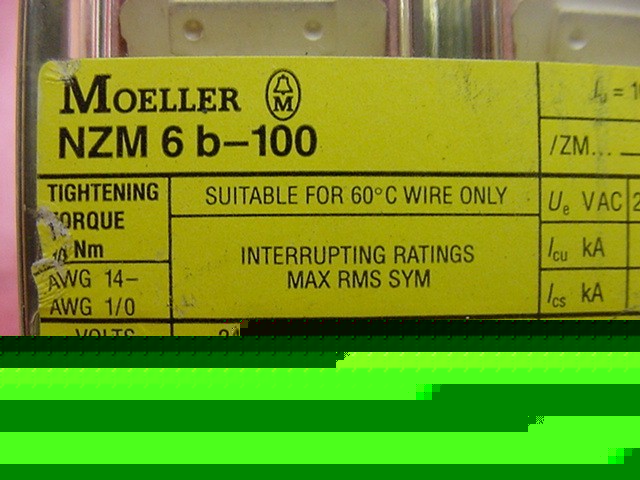Moeller NZM6B-100 breaker 3 pole 100 amp 600 volt ac