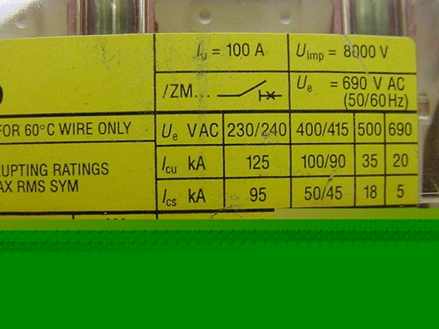 Moeller NZM6B-100 breaker 3 pole 100 amp 600 volt ac