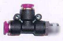 Pneumatic push in fitting, run tee, 1/4