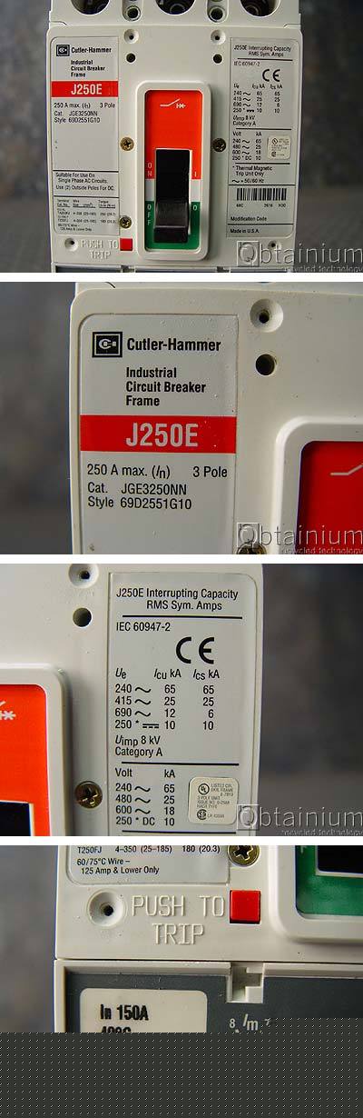 Cutler hammer eaton jge 250A breaker w/ground fault 