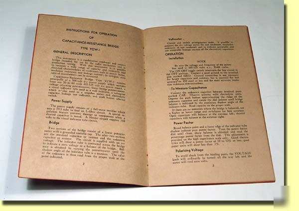 Vintage instructions ge capacitance-resistance bridge