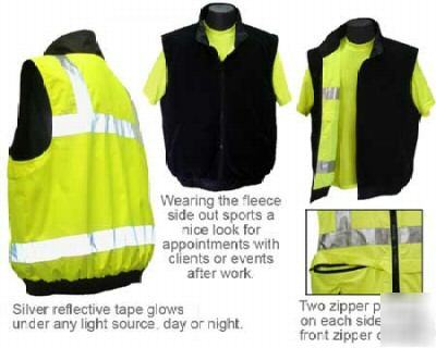 Hi-viz class ii lime green reversible vest - xlg