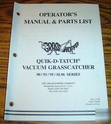 Grasshopper 90-SL96 grass catcher op & parts manual