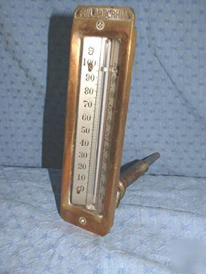 Philadelphia brass industrial thermometer 0-100Â°f old
