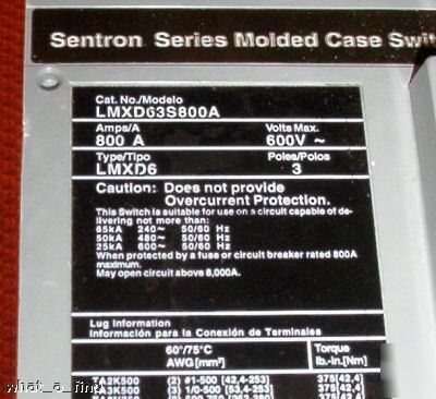 New siemens sentron LMXD63S800A breaker 800 warnty nnb