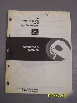 John deere 140 auger platform operator's manual
