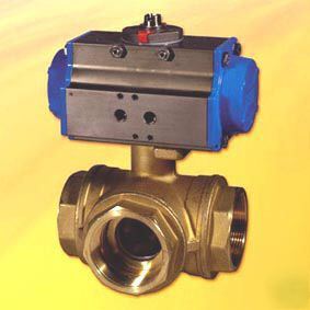 Pneumatic actuated brass 3 way ball valve 1/2